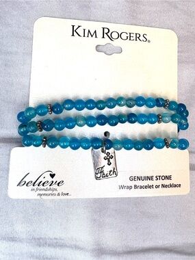 NWT Kim Rogers Faith LP Genuine Stone Wrap Bracelet Necklace Blue